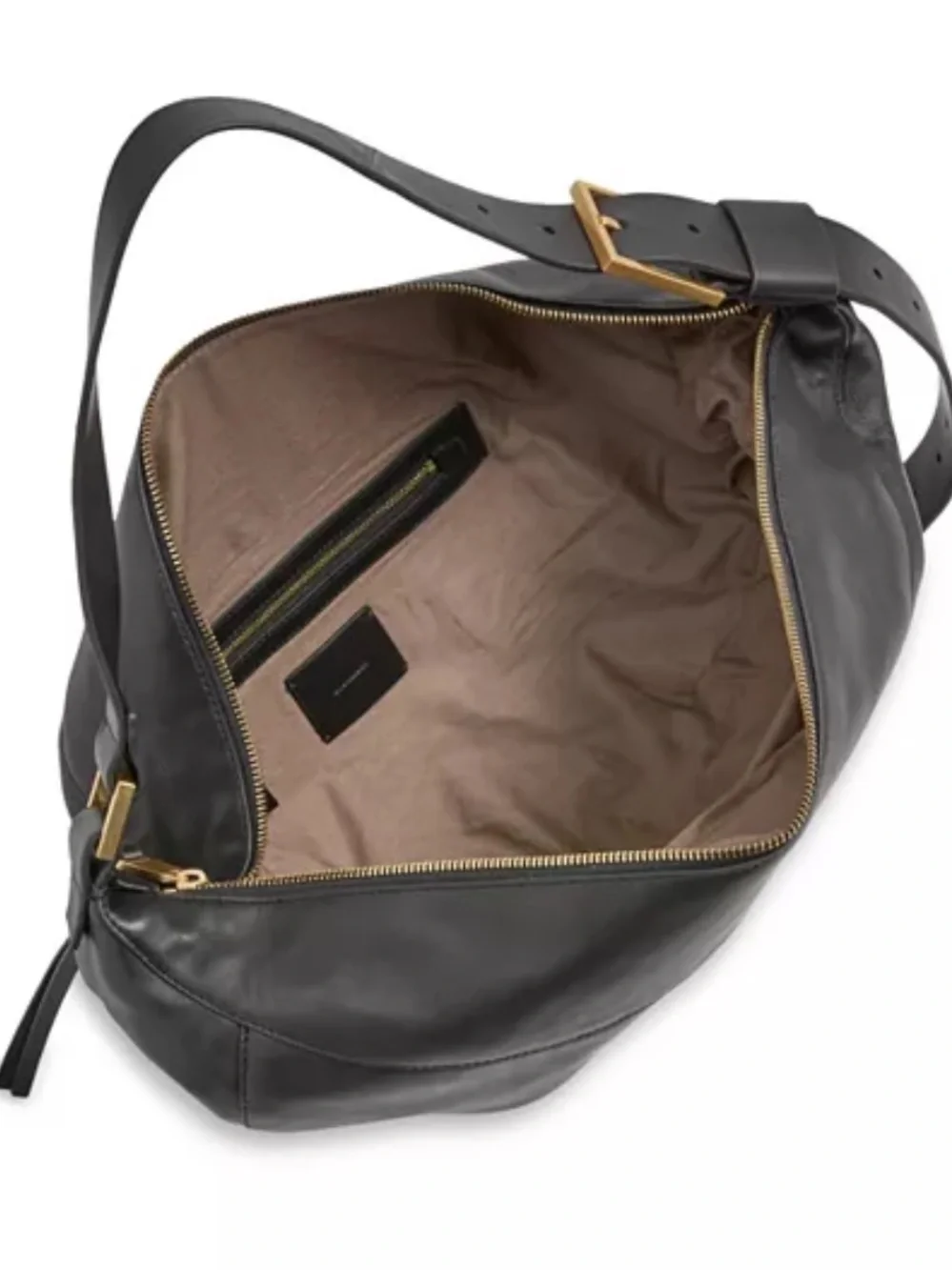 All Saints Black Leather Hobo Shoulder bag with Gold-Tone Hardware